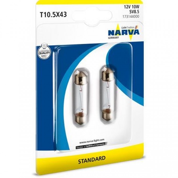 Лампа NARVA FESTOON LAMPS 12V C10W 10W SV8.5 41мм двухцокольная, 2шт. 78957354 Лампа NARVA FESTOON LAMPS 12V C10W 10W SV8.5 41мм двухцокольная, 2шт. 78957354