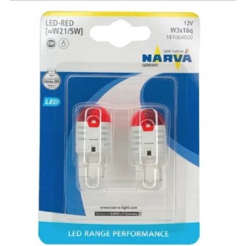 Лампа NARVA RANGE PERFORMANCE LED W21/5W 12V W3x16q RED 2шт.